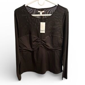 Bar III Black Long Sleeve Mesh Panel Blouse- Size 2X